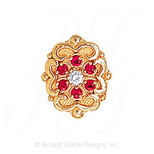 GS532 D/R - 14 Karat Gold Slide with Diamond center and Ruby accents 